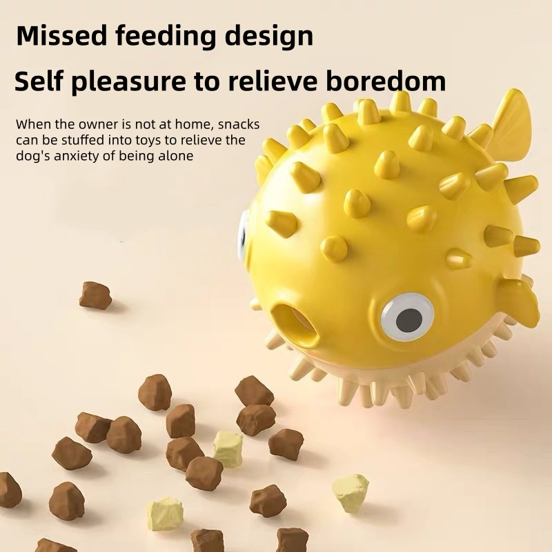 Rubber Treat Dispensing Dog Toy - Interactive Bouncing Fish Treat Dispenser Dog
